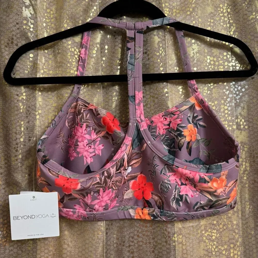 Beyond Yoga Silverberry Bloom Luxe Floral Sports Bra Large NWT - Picture 2 of 8